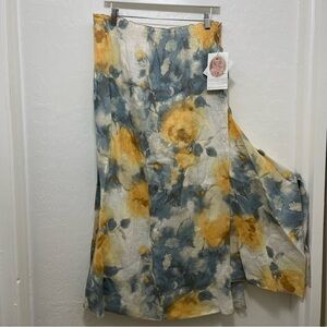 Vtg Linda Lundstrom Linen Maxi Skirt Size 12 Floral Watercolor Abstract NWT Flaw